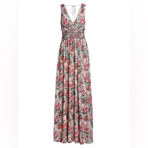 ML MONIQUE LHUILLIER FLORAL GOWN
Smocked Floral Chiffon Maxi Dress In Vermilion